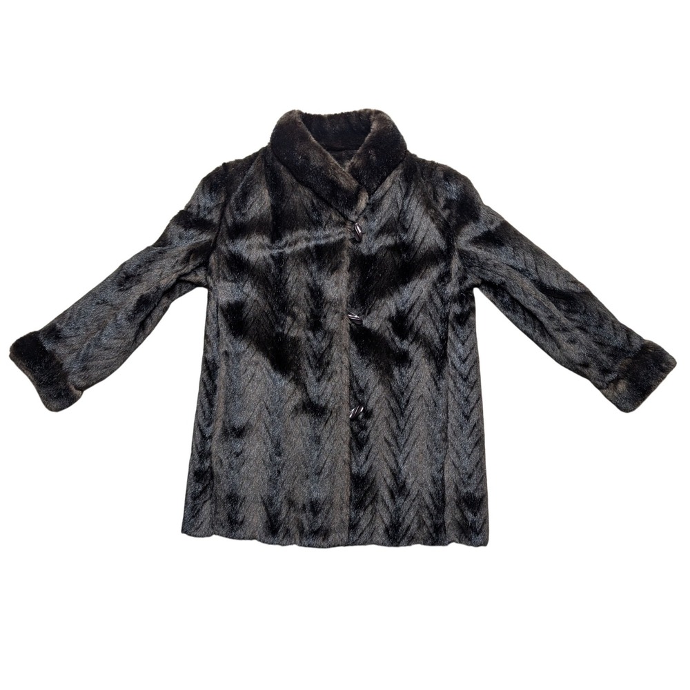 Vintage‎ Dubrowsky & Perlbinder Faux Fur Coat Brown Chevron Pattern